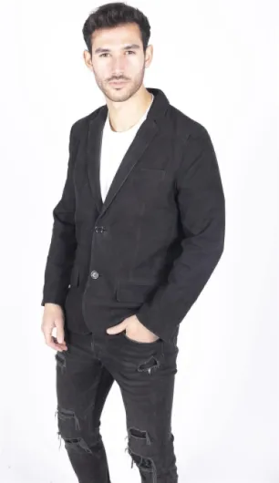 Veste en Daim véritable pour Homme de Style Blazer Chic décontracté Classique Vintage XL Noir