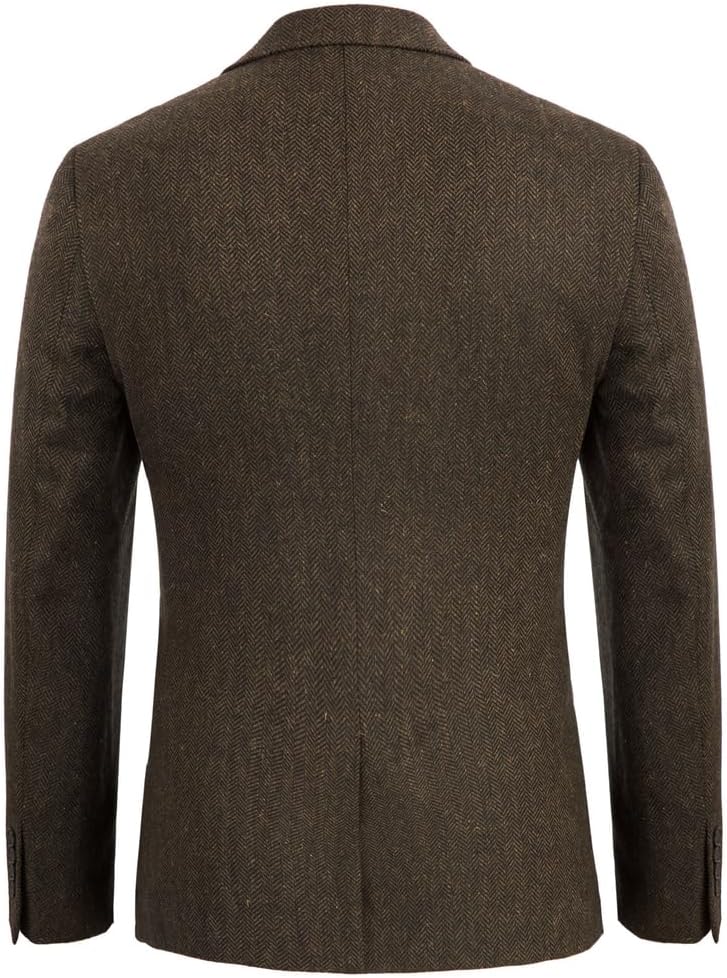 Veste en tweed pour homme, blazer vintage en mélange de laine, coupe sport à deux boutons, motif chevrons XL Marron Foncé
