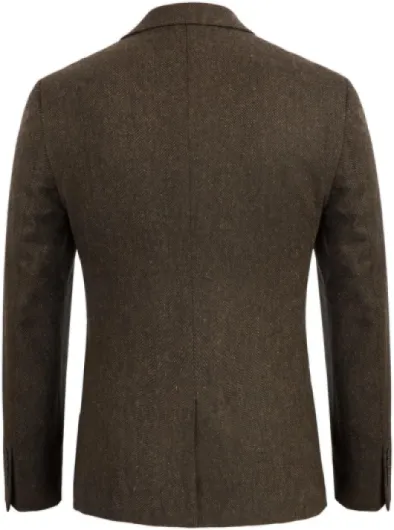 Veste en tweed pour homme, blazer vintage en mélange de laine, coupe sport à deux boutons, motif chevrons XL Marron Foncé