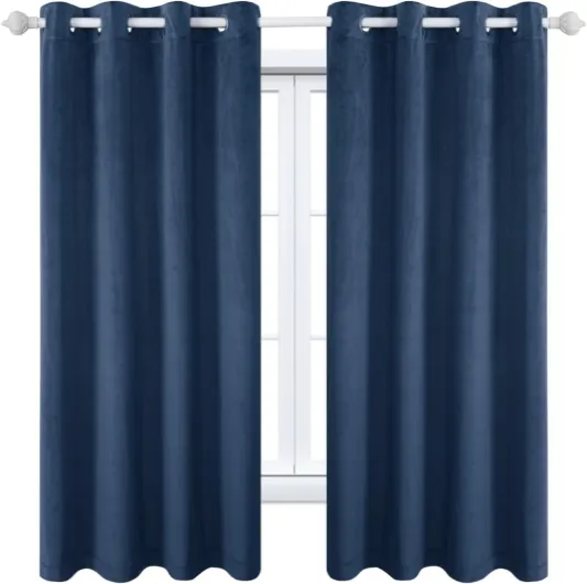Rideau occultant de luxe en velours épais et occultant avec œillets de couleur unie à isolation thermique pour salon, chambre à coucher - Bleu - 280 x 175 cm Bleu 280x175 cm(WxL)