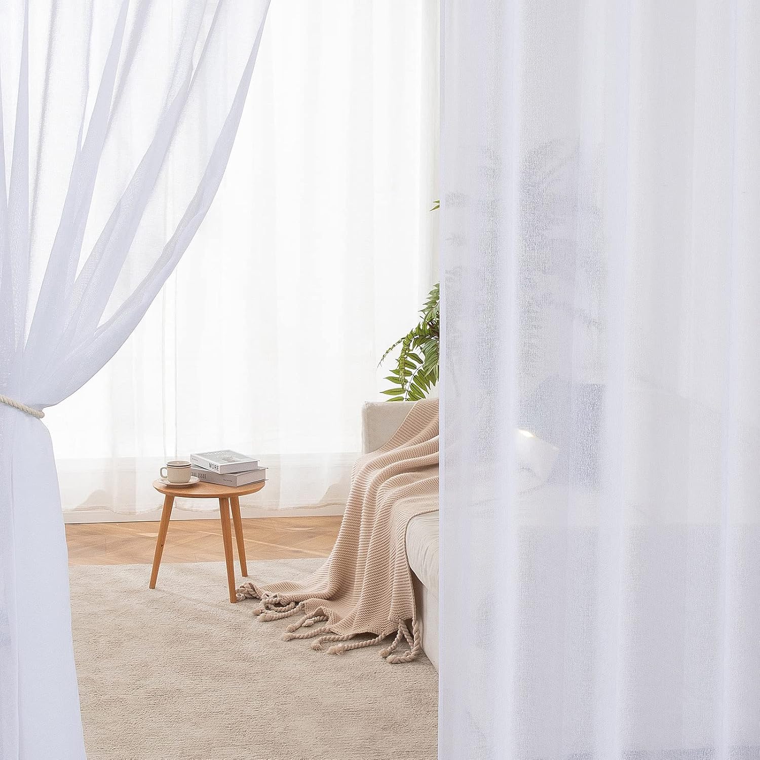 2 Panneaux Couleur Pure Rideaux De Fenêtre Transparents Lisse Élégant Panneaux Voile De Fenêtre Draperies Traitement pour Chambre Salon Rideaux à Oeillets 140x235cm Blanc 140L X 235H cm (2 Panneaux) Blanc
