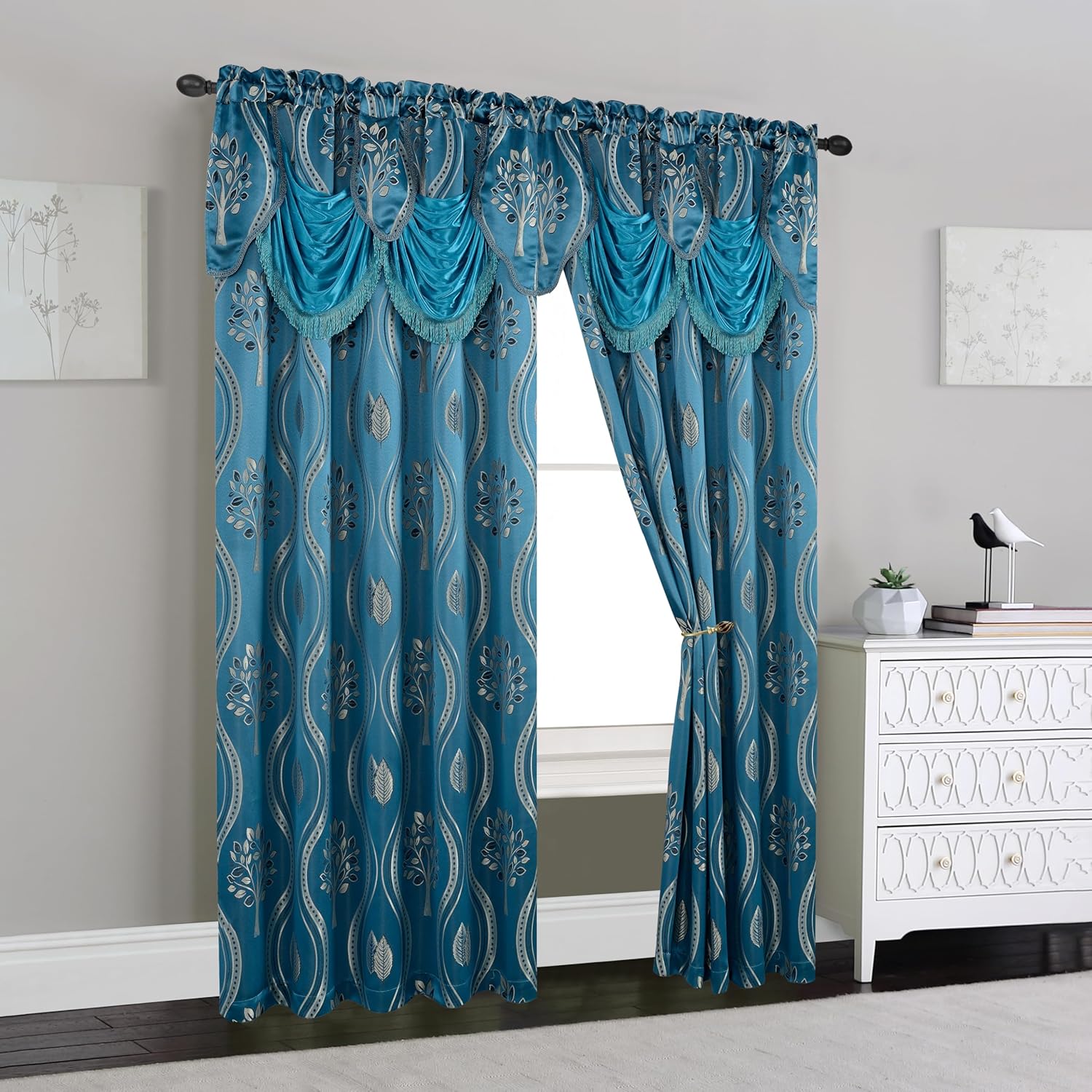 Elegant Comfort Lot de 2 Rideaux Luxueux avec cantonnière et Dossier 137,2 x 213,4 cm Bleu Marine