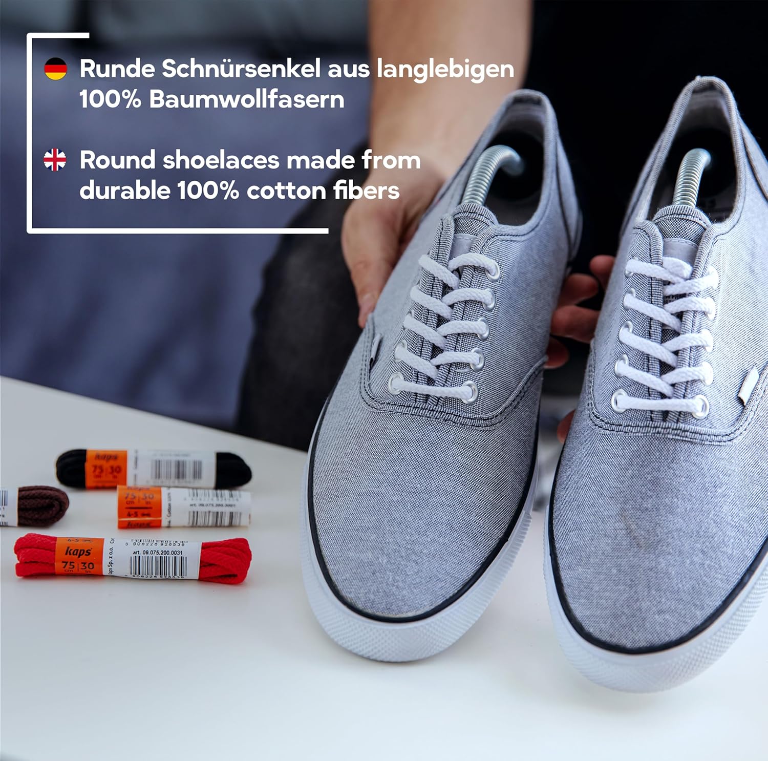 Lacets ronds, lacets durables 100% coton de haute qualité, fabriqués en Europe, 1 paire, plusieurs couleurs et longueurs 120 cm - 6 à 8 paires d'oeillets 10 - Beige