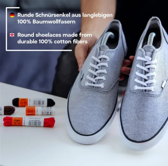 Lacets ronds, lacets durables 100% coton de haute qualité, fabriqués en Europe, 1 paire, plusieurs couleurs et longueurs 120 cm - 6 à 8 paires d'oeillets 10 - Beige