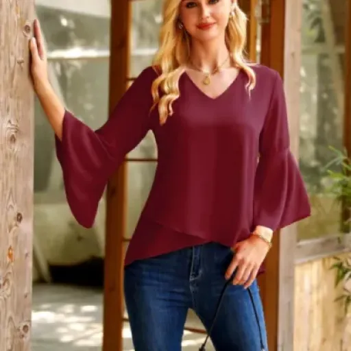 Test Gyabnw Fluide Tunique Mousseline : une blouse bordeaux correcte pour le boulot et le quotidien