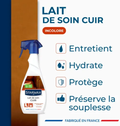 Lait de soin pour cuir - entretient, hydrate et préserve - à la lanoline - Pulvérisateur 500ml - sans rinçage - Fabrication Française - Pratique et facile d'utilisation